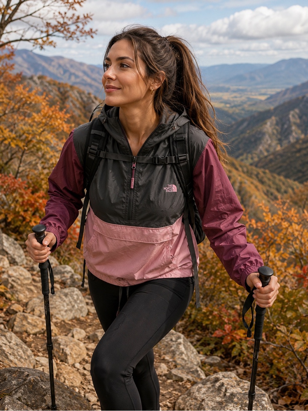 The North Face Women’s M WindWall Colorblock Pink Gray Hooded Anorak Jacket